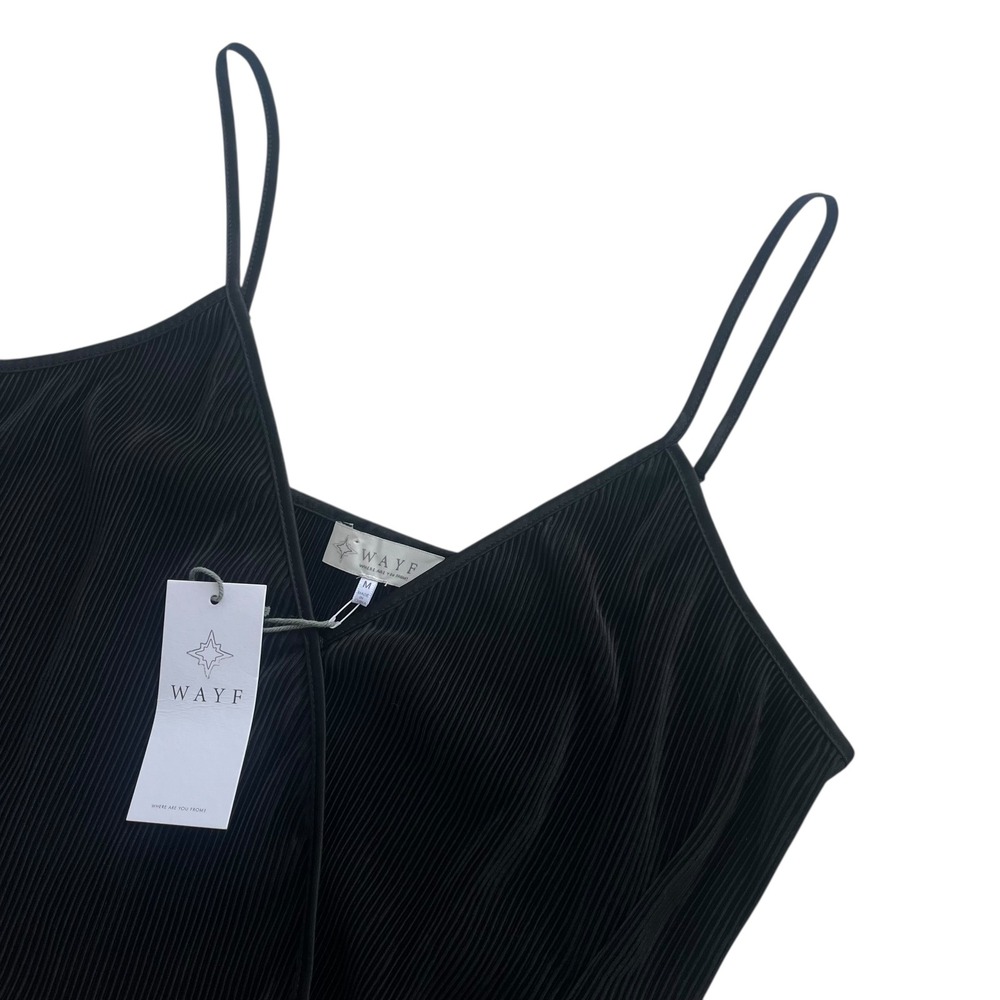 WAYF Womens M Black Surplice Ribbed Cami Bodysuit Tan Bottom Snap Closure Preppy